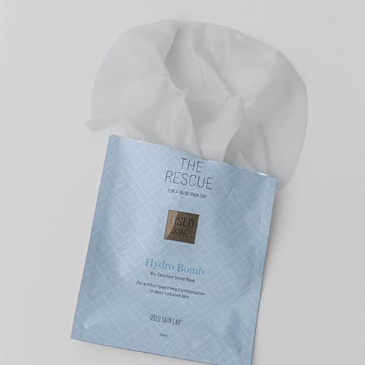 Photo de paquet Hydro Bomb, le masque hydratant de Oslo Skin Lab, ouvert